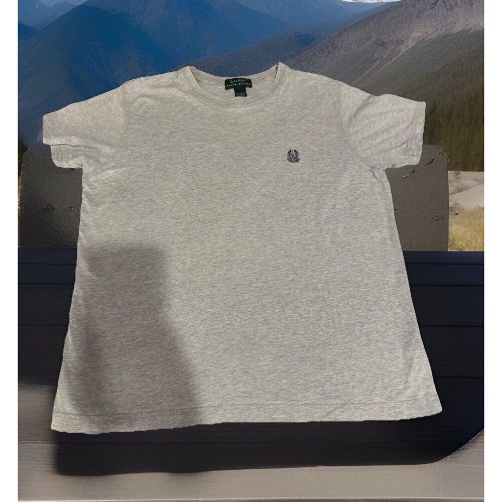 Y2K Lauren Ralph Lauren Tee Womens Sz L Grey Distressed Made In Macao Casual LRL